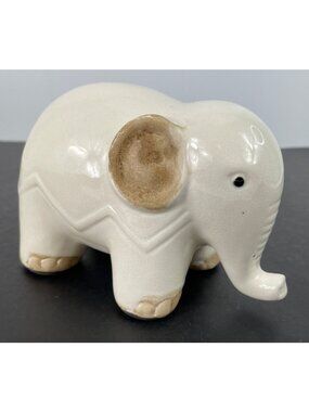 Ceramic Elephant Figurine With Brown Accents